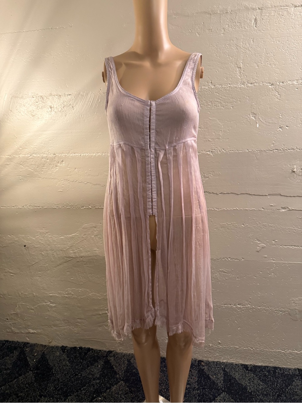 Kimchi Blue Pale Pink Sheer Button-Front Chemise Dress
